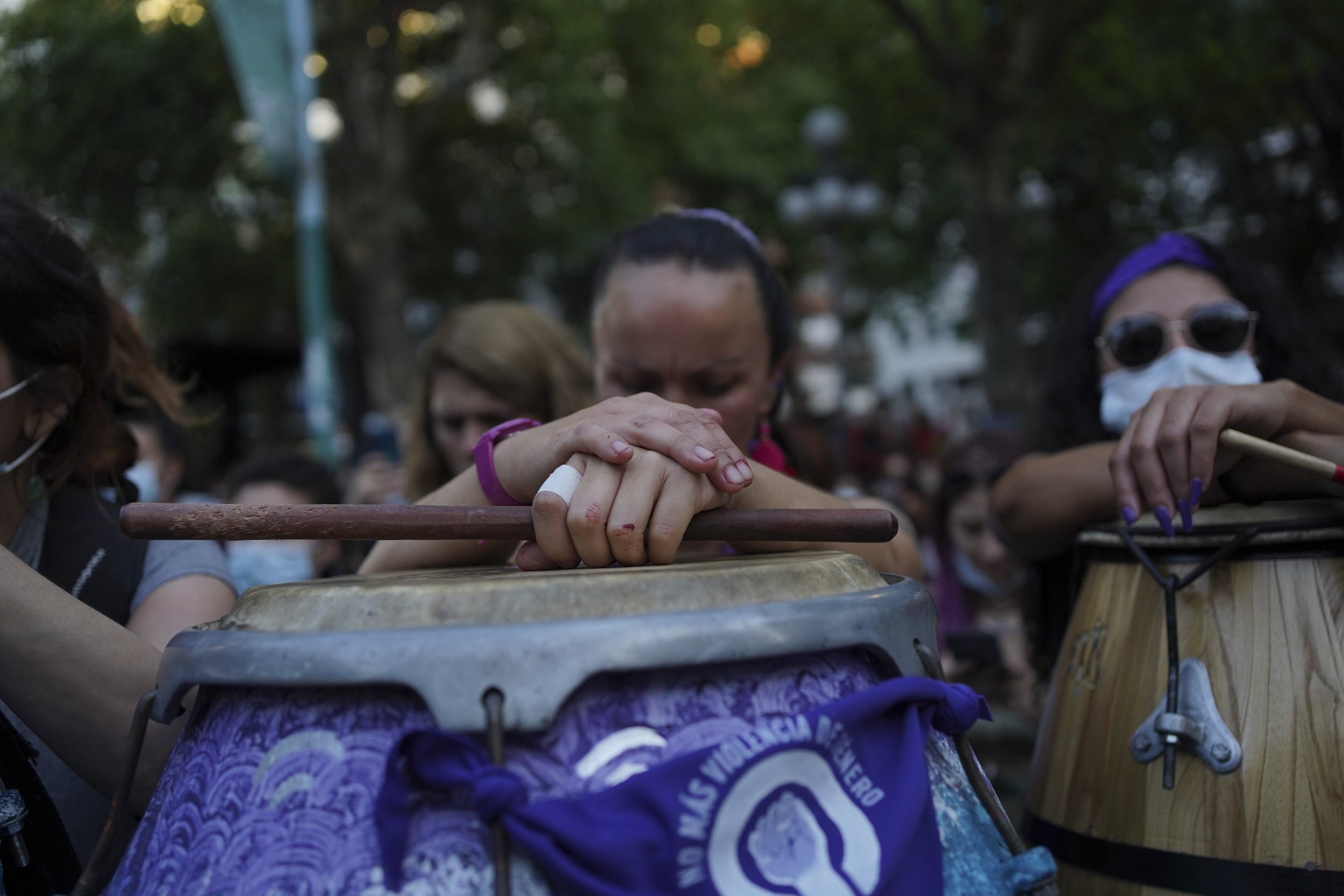 Demonstrators march through the streets of Montevideo, Uruguay, on January 28, 2022, to protest against a recent gang rape case that shocked the country. Mariana Greif