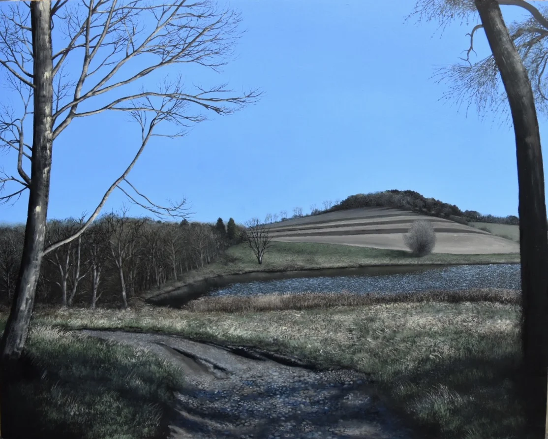 This Steeply Sloping Hour, oil on panel, 16” X 20,” available from Garvey|Simon