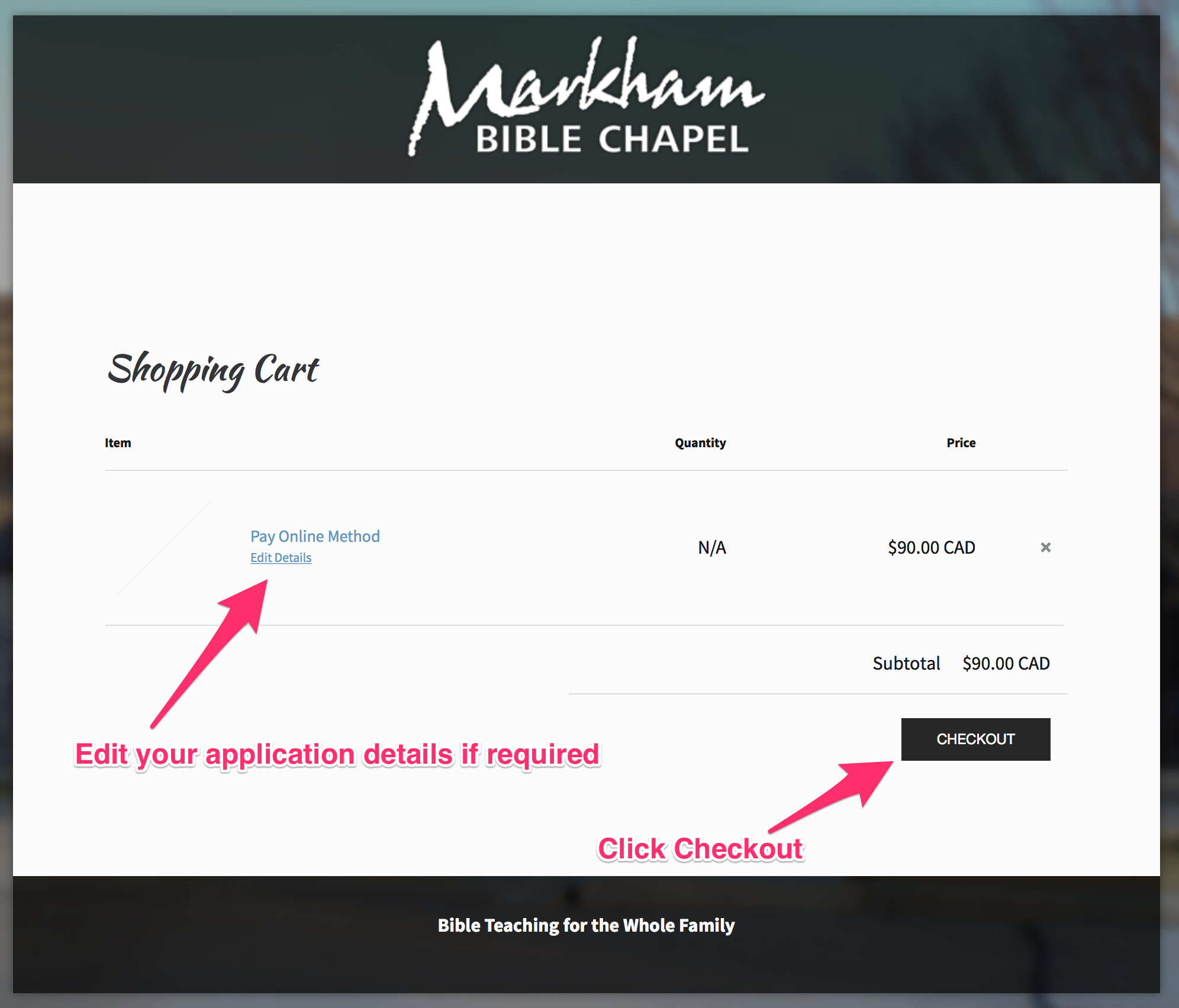 Edit details for each camper if necessary and click checkout.