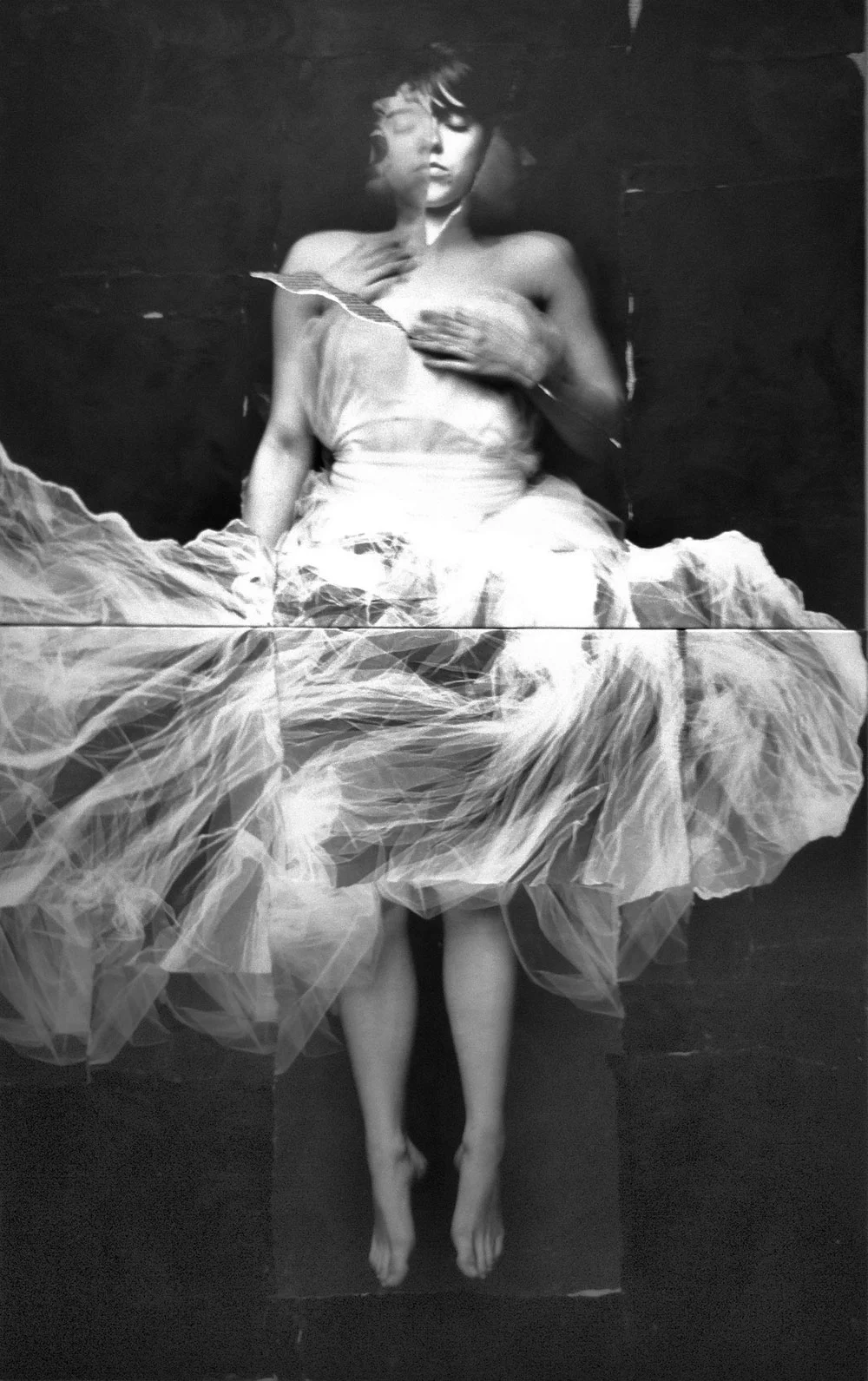 “Ophelia”, gelatin silver print collage finished in beeswax, edition 1/1, 48x78in (122x198cm), two panels (SOLD)