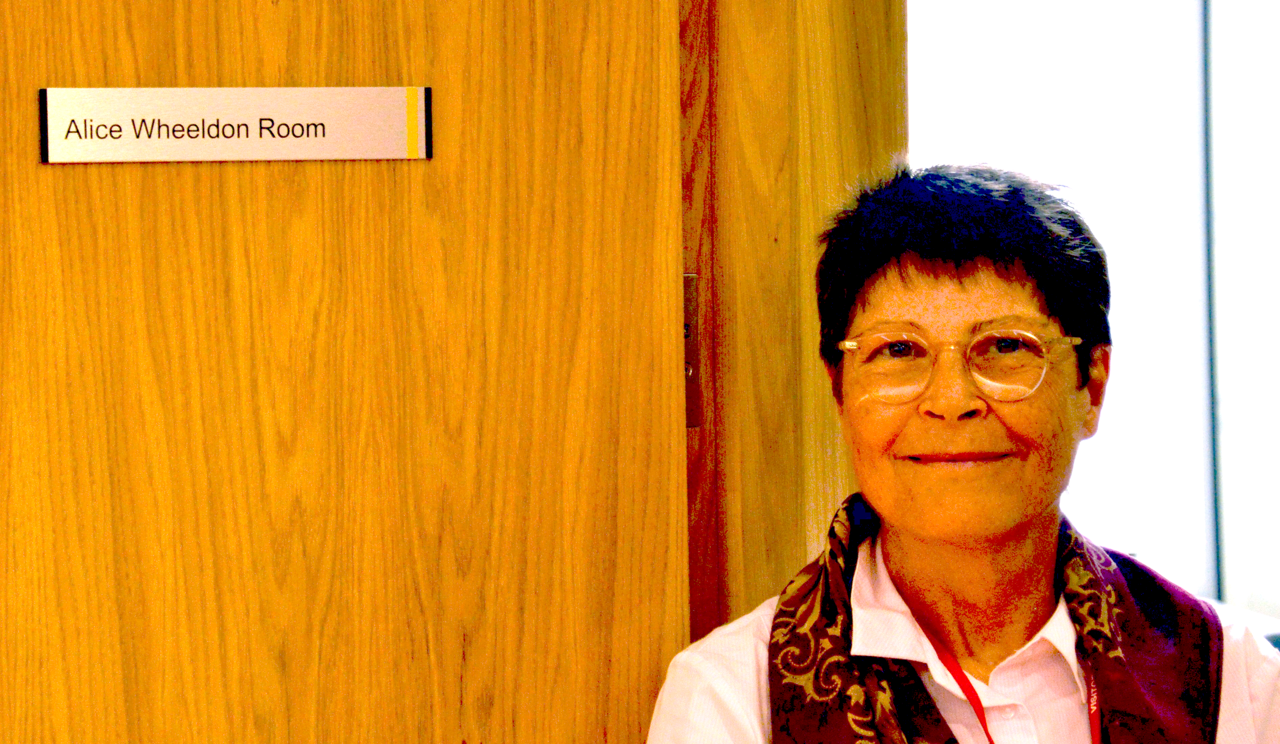  Alice’s great granddaughter, Chloe Mason, stands outside the door to the Alice Wheeldon Room 