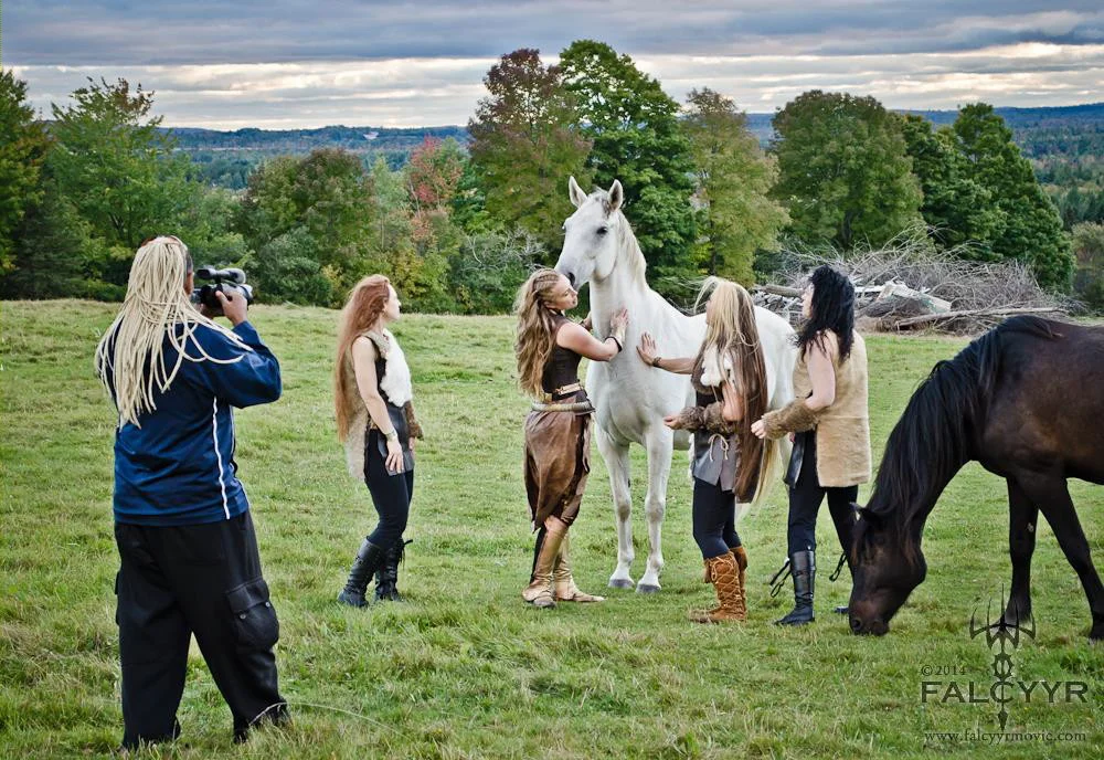 My character, Artemis, introduces the Falcyyr to the herd of horses. This is Shen, a Lipizzan/TB gelding taking the role as the herd leader.