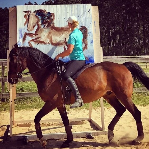 Art on Horseback Equine Sandra Beaulieu Performance Artist Bitless Bareback Calligraphy Abstract Painting.jpg