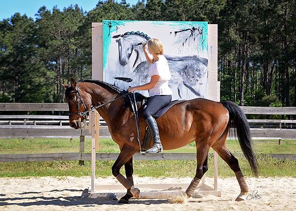 Sandra Beaulieu Art on Horseback Equine Artist Bitless Bareback Calligraphy Abstract Painting.jpg