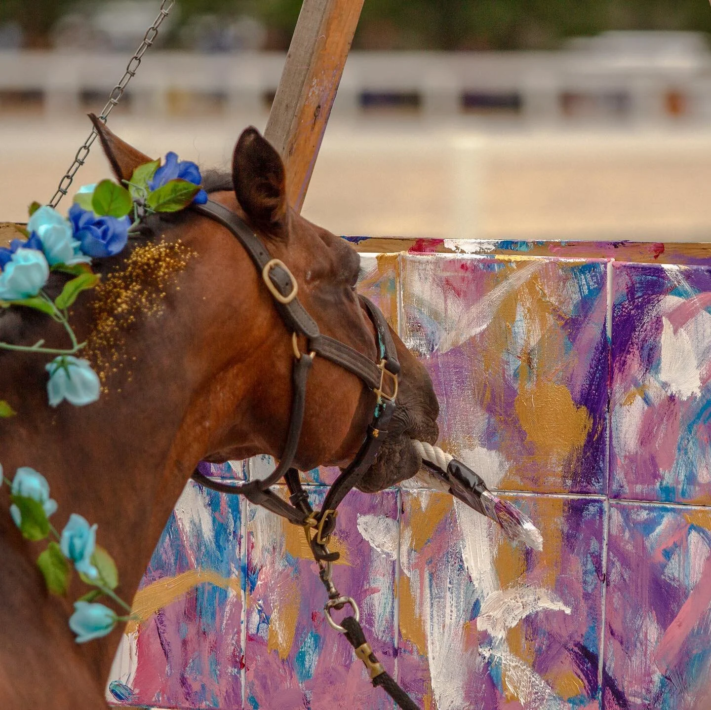 Rovandio did an amazing job painting at @breyerfest2022 💙 I am calling his finished piece &lsquo;Magic of BreyerFest&rsquo;. It truly was a magical experience to see Rovandio inspire so many young equestrians. The canvas is a collection of smaller c