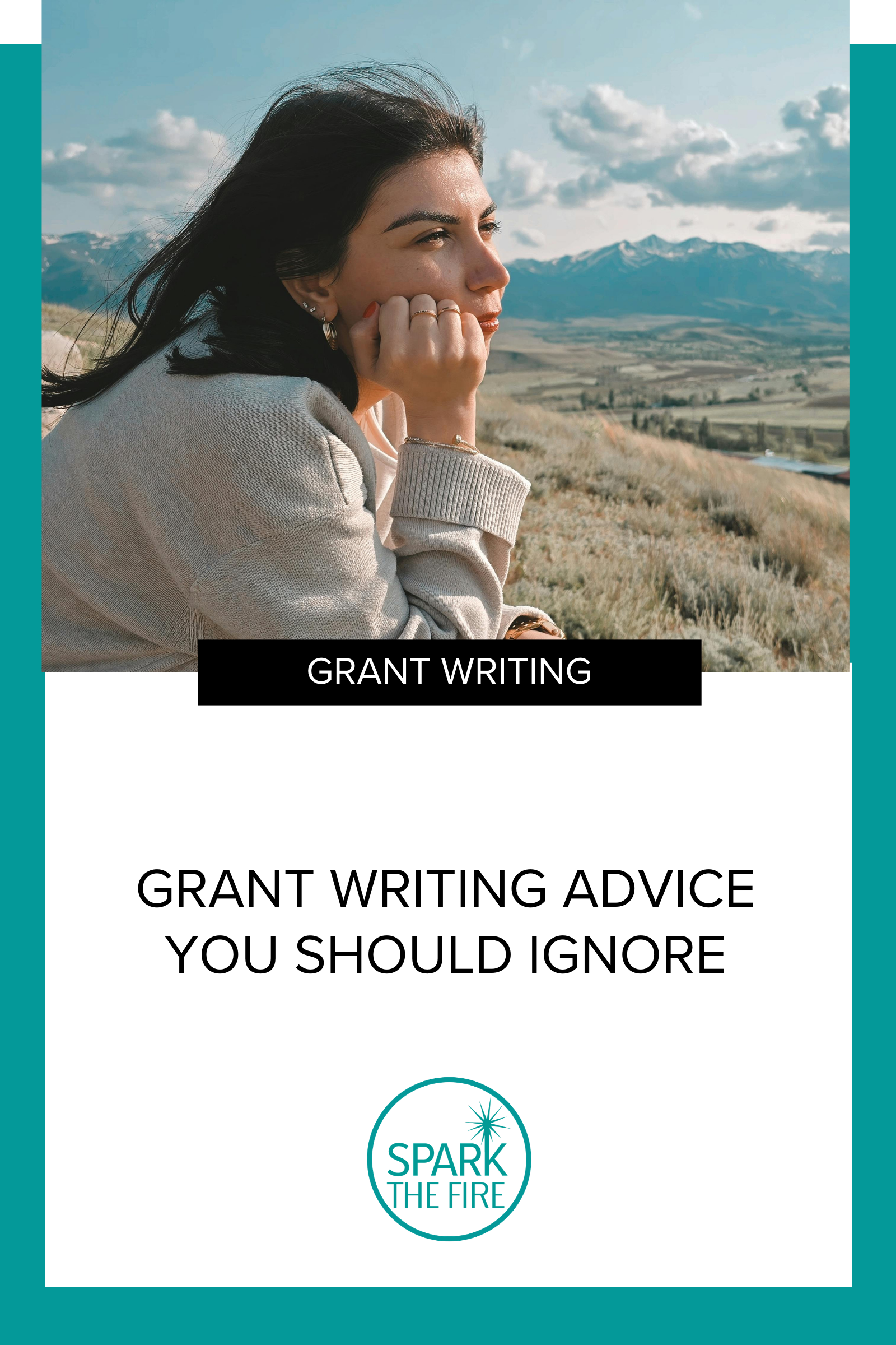 Grant writer thinking with hand on cheek