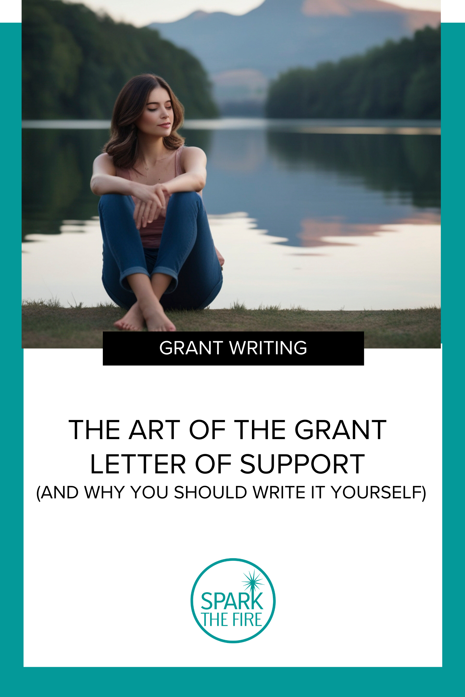 Grant writer sitting near lake.