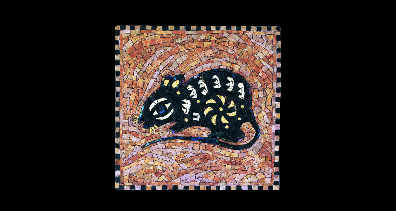 Year Of The Rat. 13x13" Italian glass smalti, 24 karat gold tesserae.
