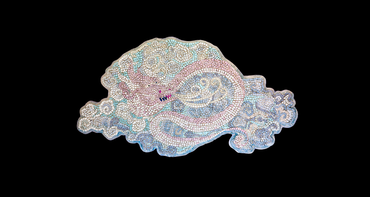 Dragon Cloud. 22x39". Italian glass smalti, 24 karat gold tesserae.