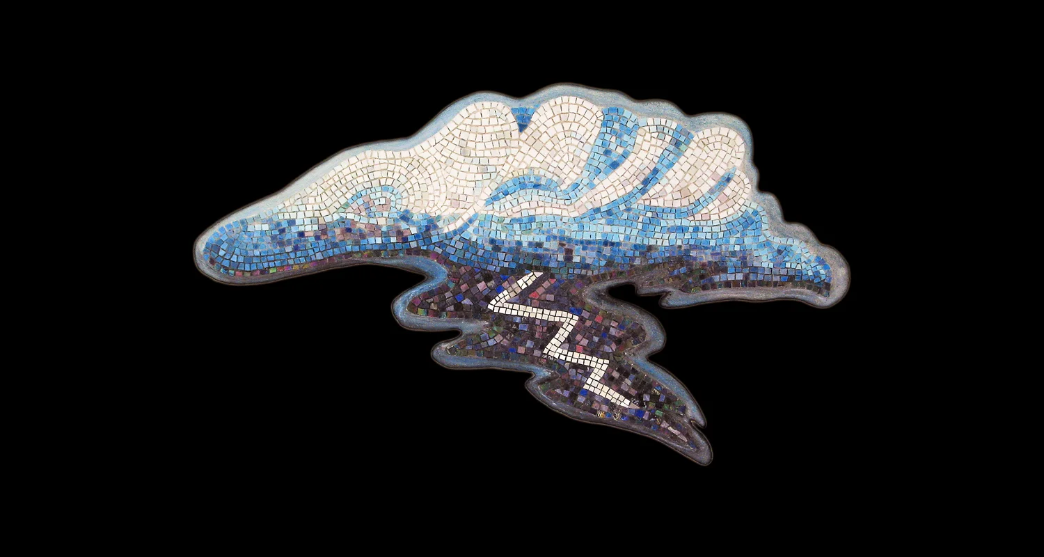 Stormy Weather. 15x25" Italian glass smalti, 24 karat gold tesserae.