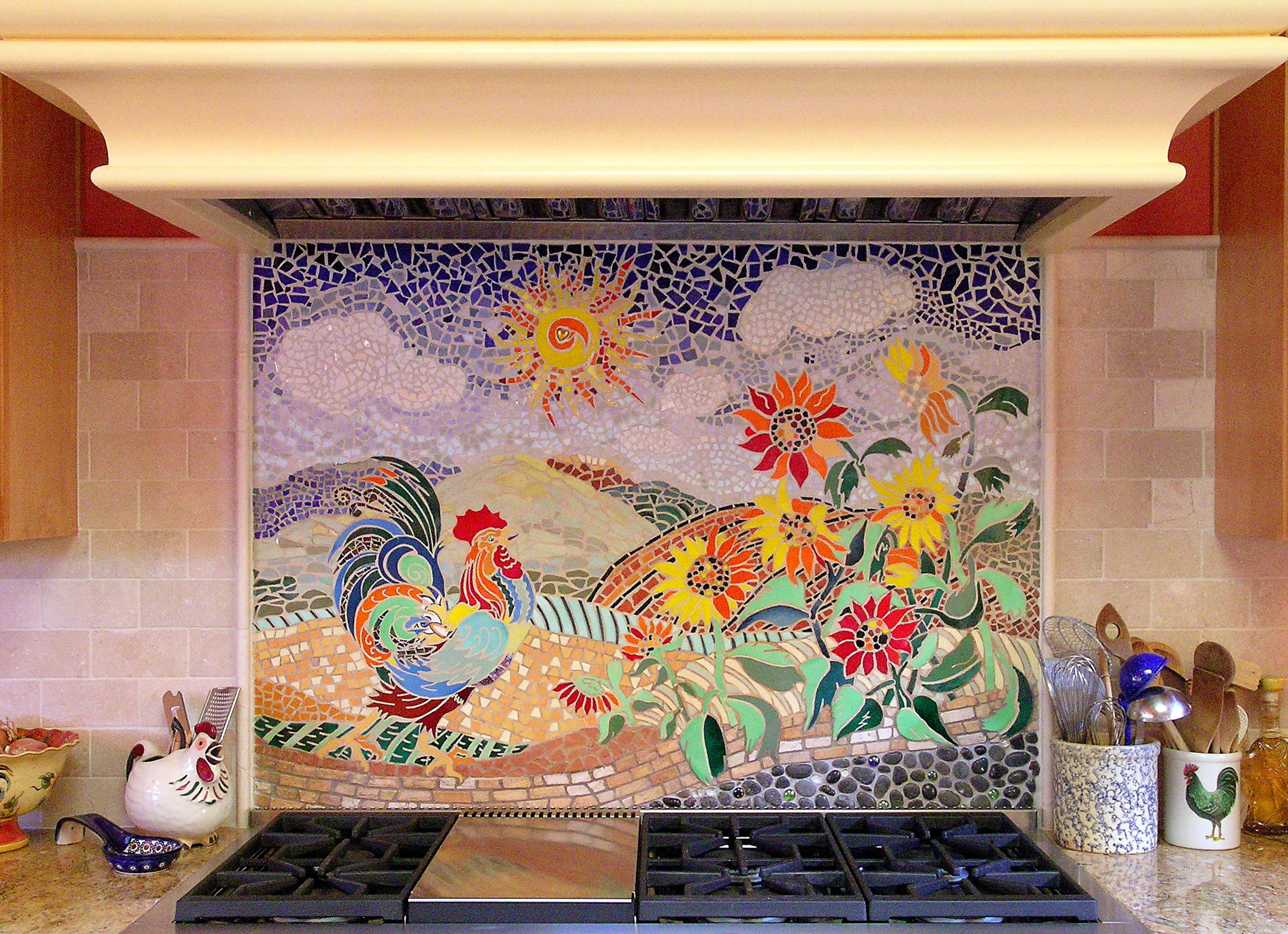 Custom Kitchen Mosaic Rooster Backsplash