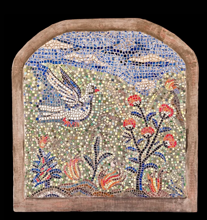 Fire In The Garden, 33x32", Ceramic fire salvage.