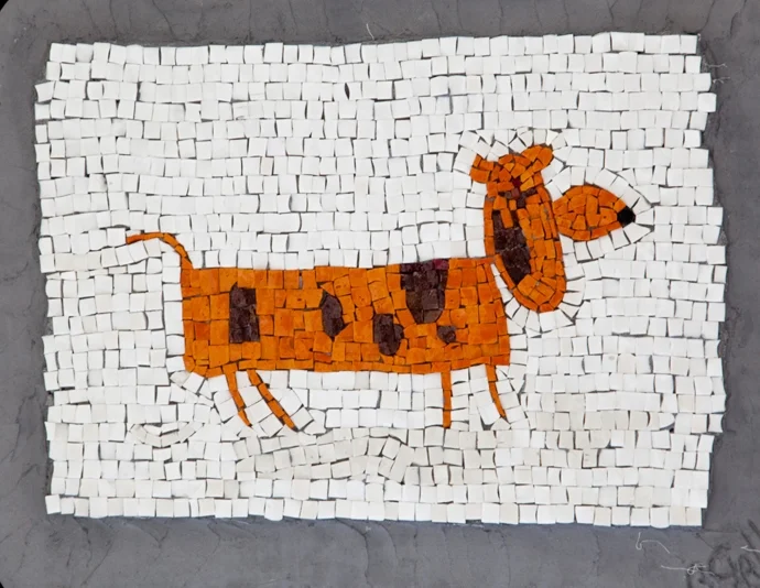 Peter's Orange Dog. 14x17.5".Italian glass smalti.