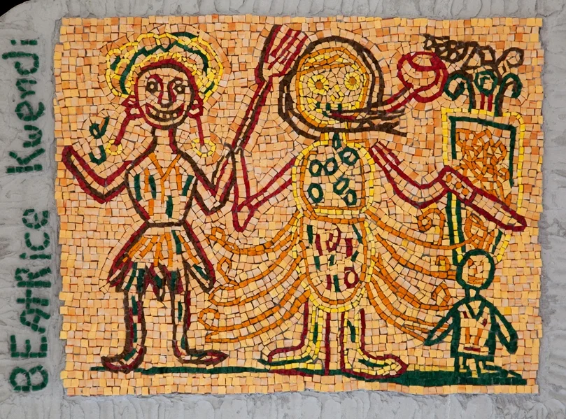 Beatrice Kwendi's Tribal Ritual. 22x30" Italian glass smalti.