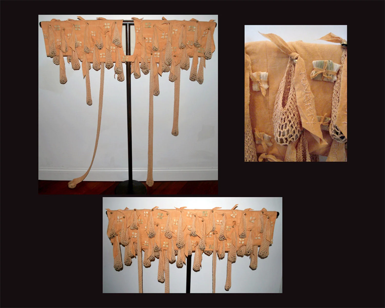 War of Words with Myself Materials: Cotton Muslin, Cotton Batting, Cotton Yarn, Mud, Corn Husks, Brass Bells, River Rocks, Poly/CottonThread Techniques: Mud Dyeing, Crocheting, Embroidery, Quilting, Patternmaking, Garment Construction 2010