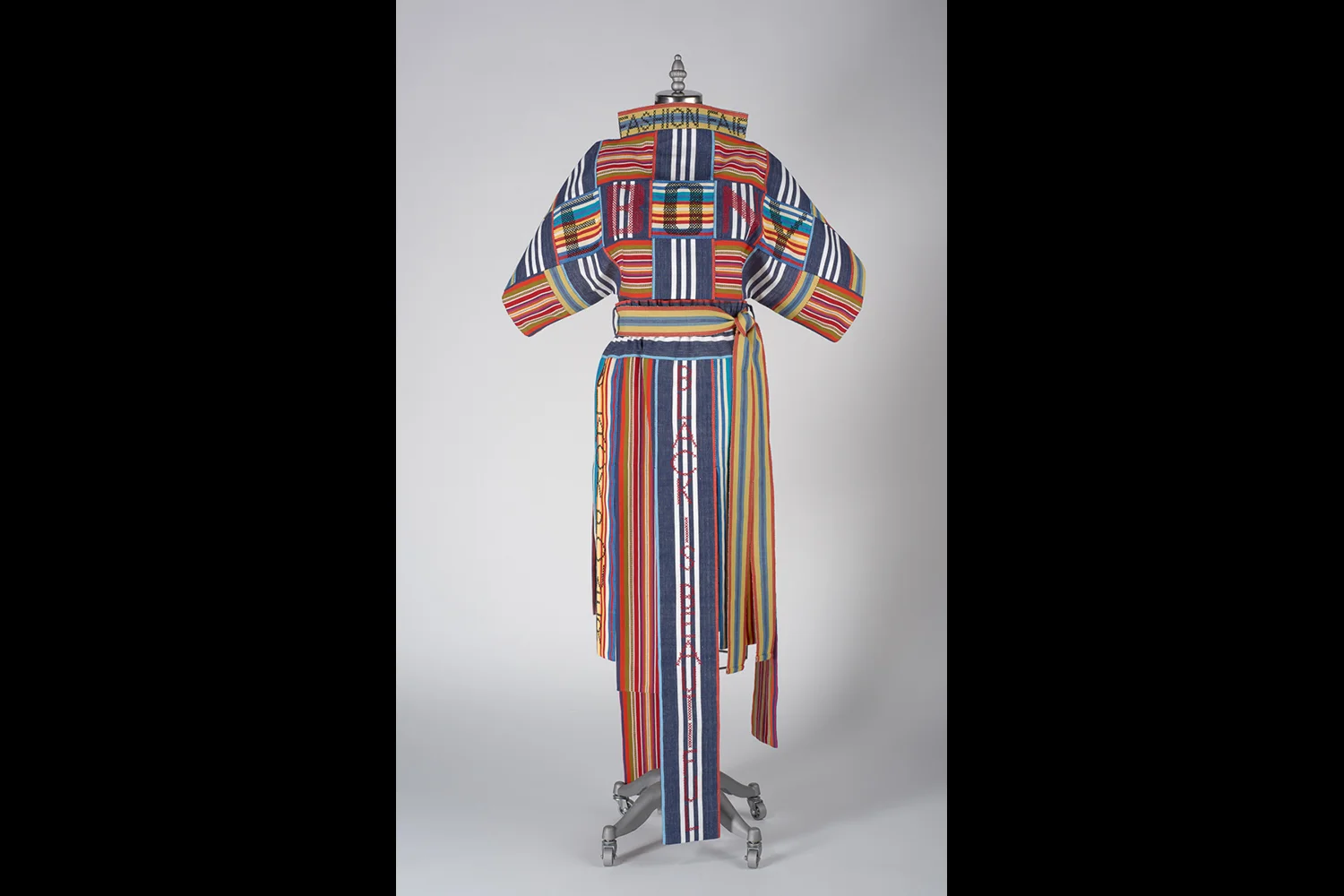 Front Materials: Cotton chair webbing, cotton chambray, cotton embroidery floss, elastic, polyester thread. Techniques: Garment design, patternmaking, garment construction, cross stitch embroidery. 2018