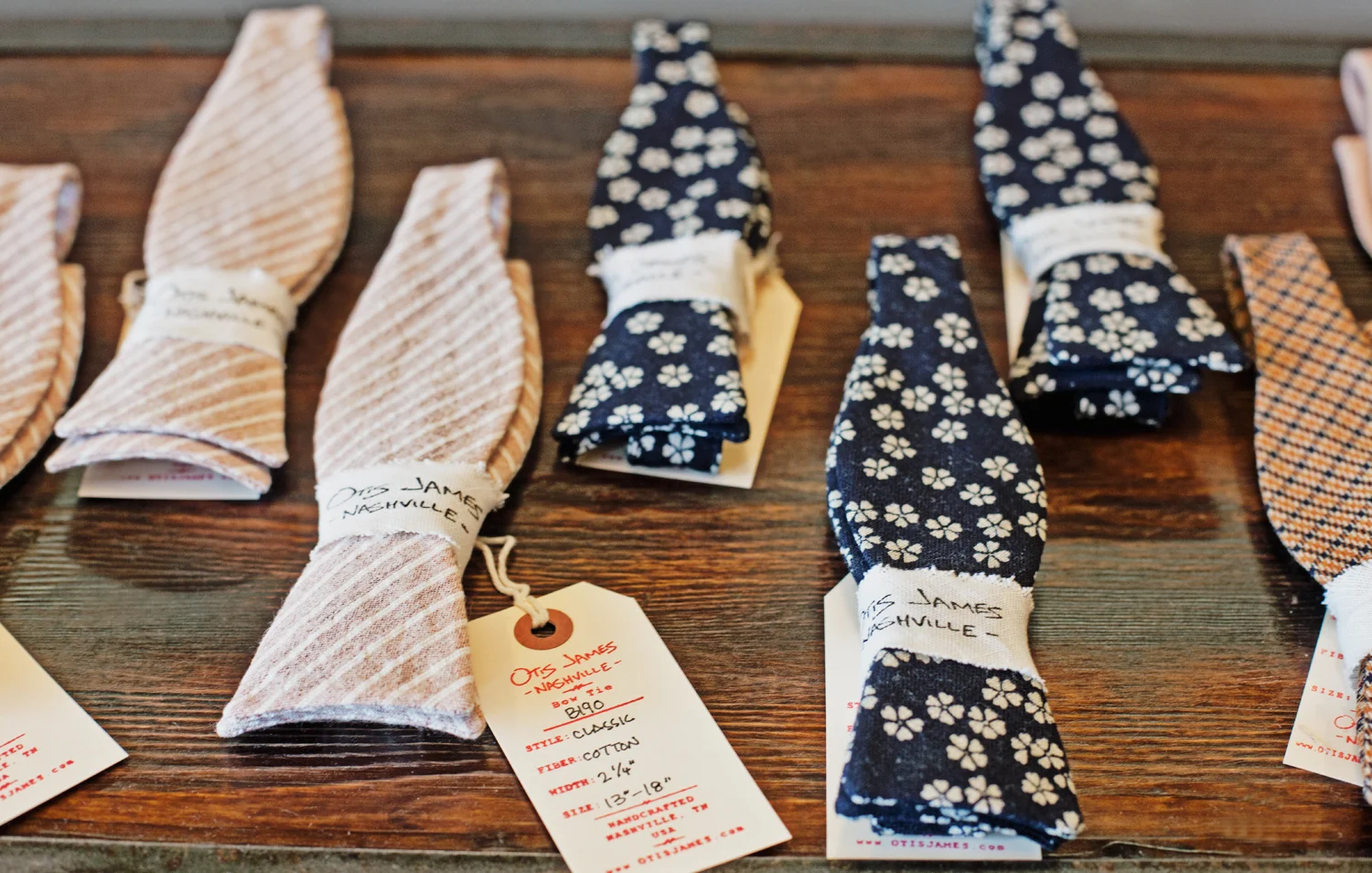 Handcrafted Otis James Nashville ties in the showroom.