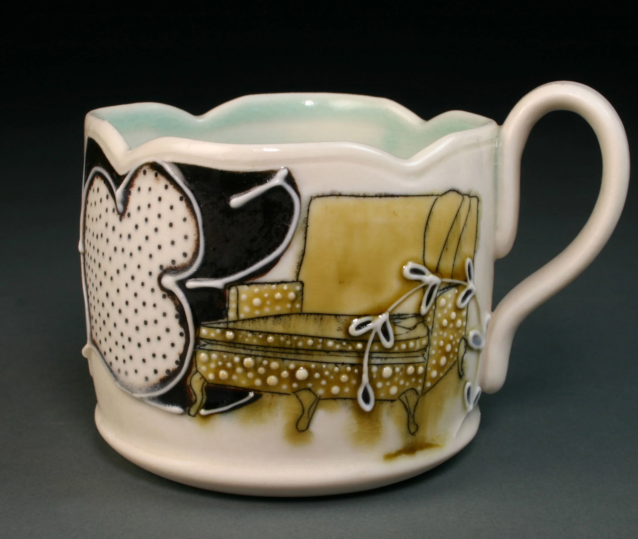  &nbsp;&nbsp;Porcelain decorated with hand drawn mishima, underglaze, slip trail, and glaze.  3" x 3" x 3" 
