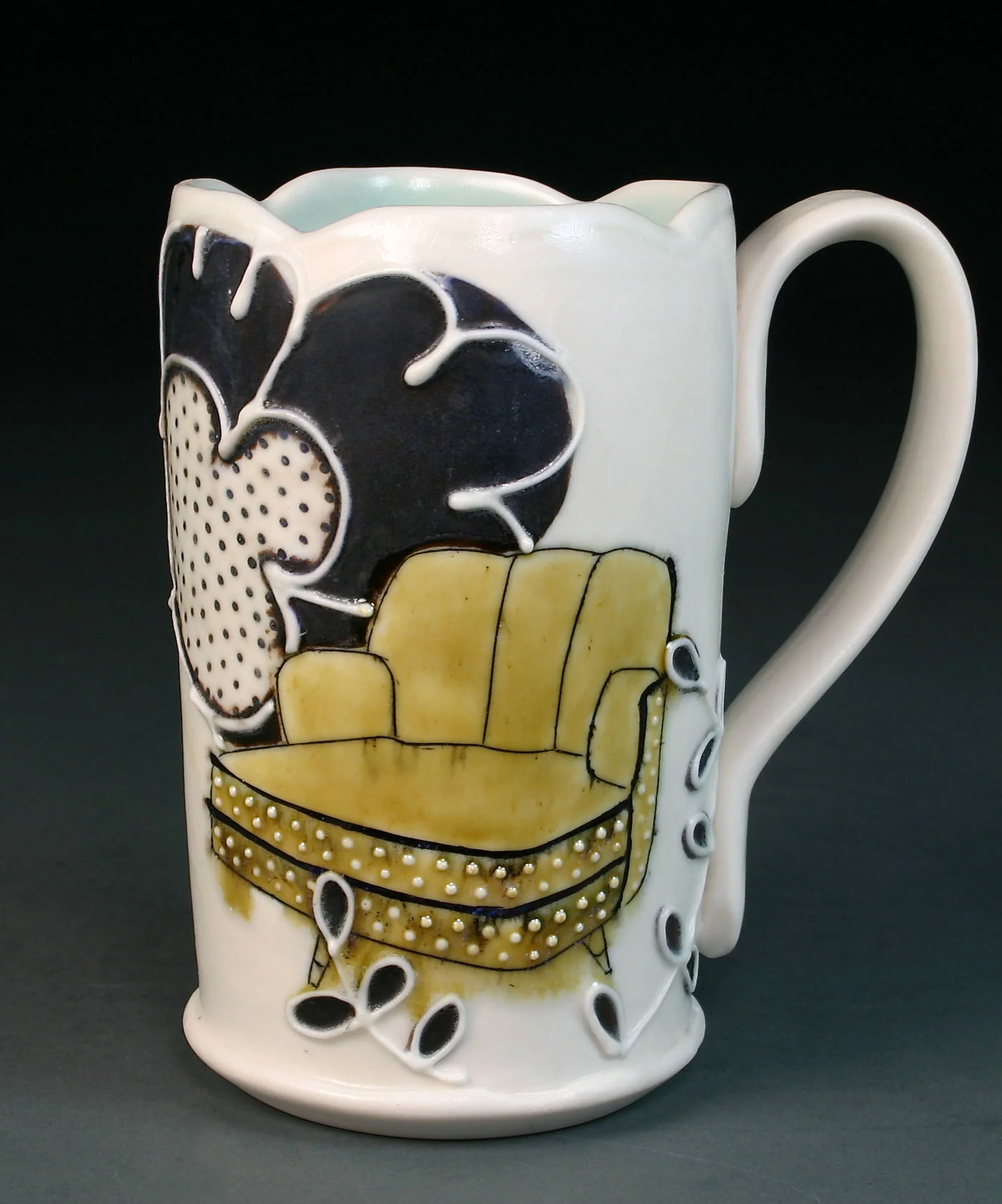  &nbsp;Porcelain decorated with hand drawn mishima, underglaze, slip trail, and glaze.  4" x 3" x 3" 