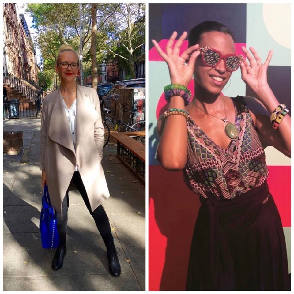 I met Alex one morning after school drop off in Brooklyn (our kids are in class together) and I was proud of this chic look Alex put together on her own after our Style Rejuvenation program experience. Asymmetrical jacket by All Saints, leather tote by Rebecca Minkoff, paired with sleek combat boots, red lips. All togethera fabulous revamp of a casual jean look. Here I am playing with some wild sunglasses @ 29 Rooms.