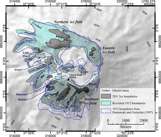 Kilimanjaro Glacier Map - 1912,