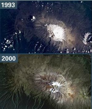 NASA satellite image of Mt. Kilimanjaro - 1993 vs. 2000