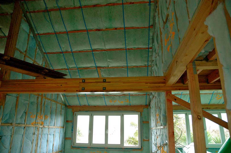   The blue insulation in the internal walls is a noise insulation product, also from Autex. 