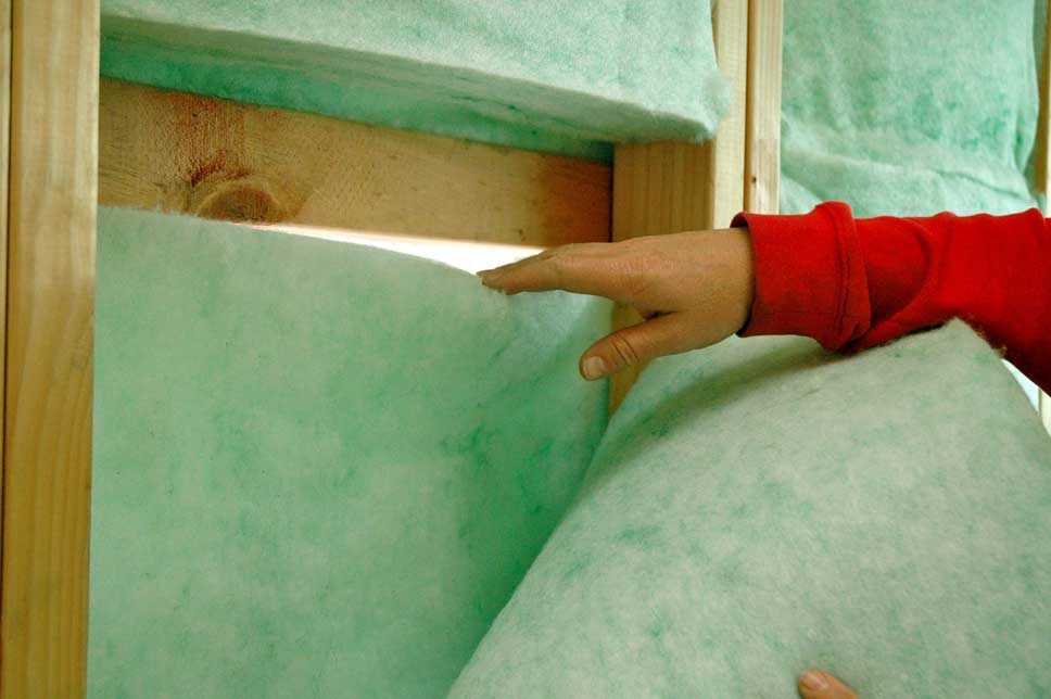    Showing the double layer of insulation, one of the keys to living without heating. 