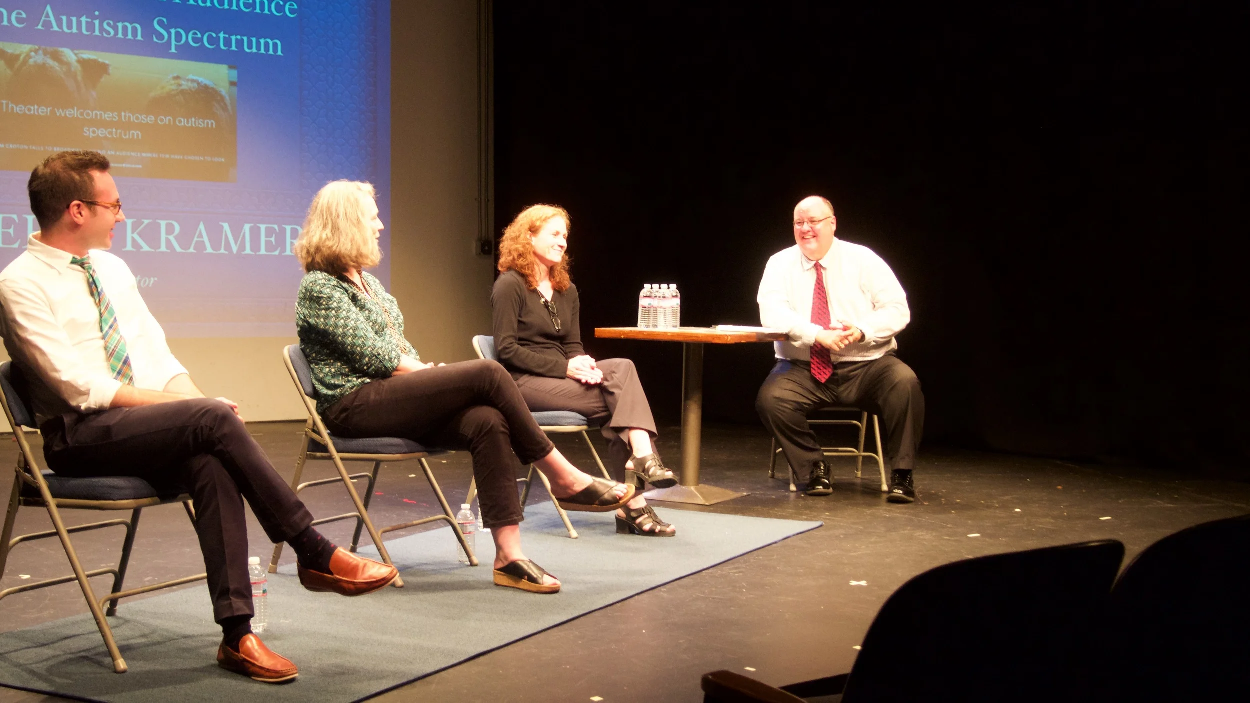 Jonathan Shmidt Chapman, artistic director of the Trusty Sidekick Theater Company, Dr. Patricia Spargo, Tara O'Boyle and Peter Kramer from The Journal News, at a forum discussion at the School House Theater. To view the New York Times Article about Mr Shmidt Chapman's production click here: ‘Up and Away,’ for Young Audiences Who Don’t Want Surprises