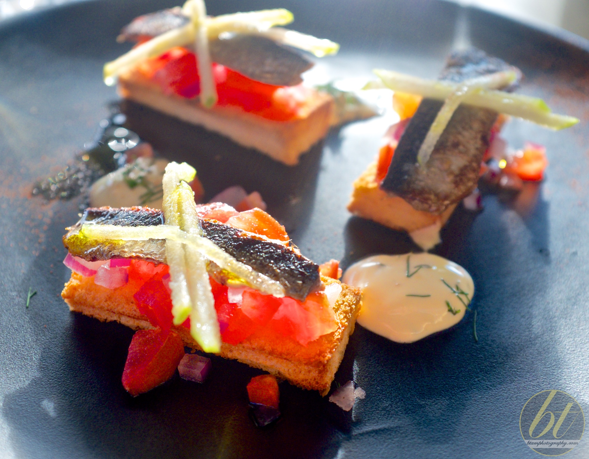 Sardines with toasted brioche, tomato salsa, and horseradish mayo ($21)