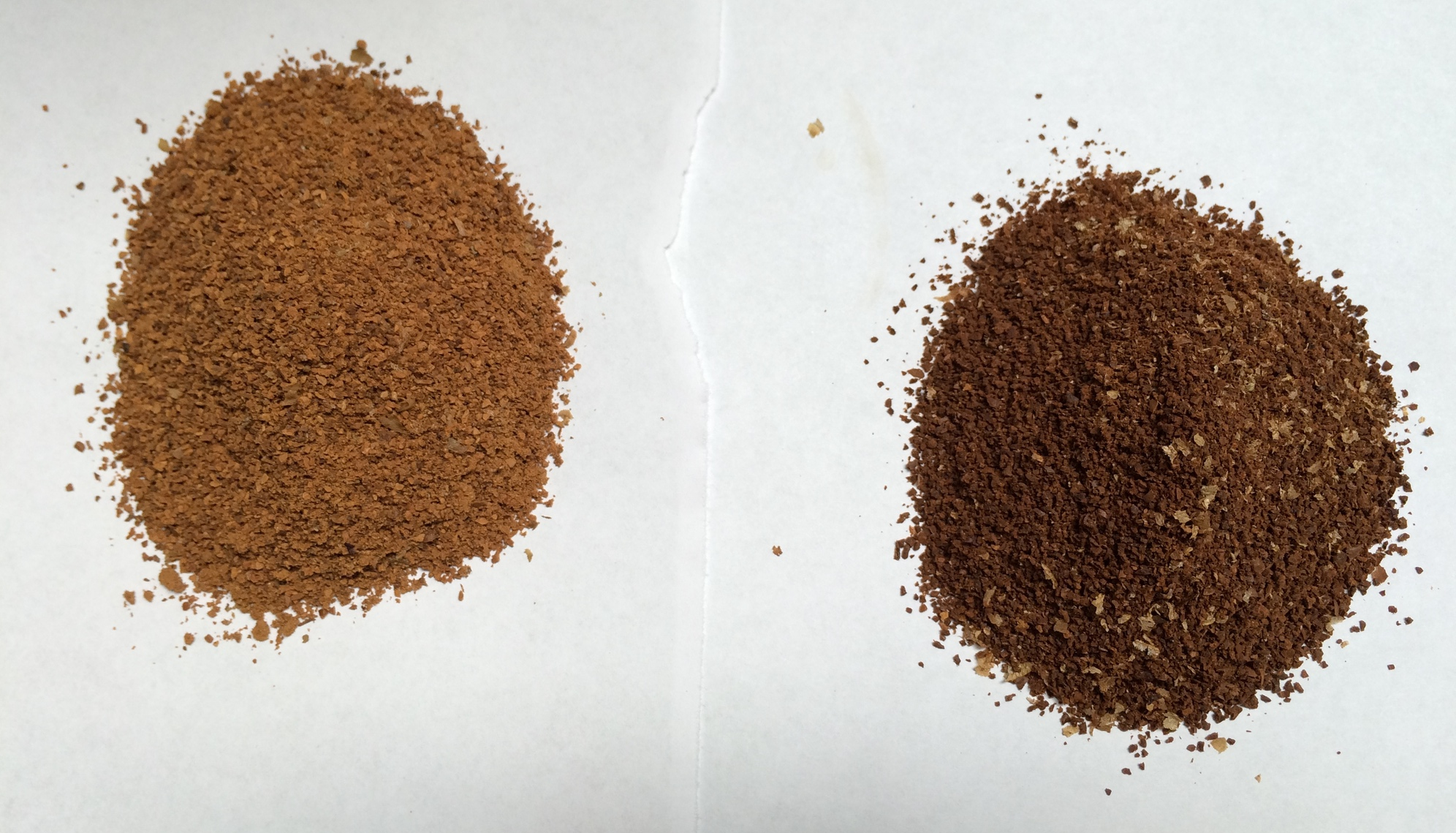 Here you see 20 grams of quakers on the left, and 20 grams with all the quakers removed on the right. There is a clear difference between the good beans and bad beans.