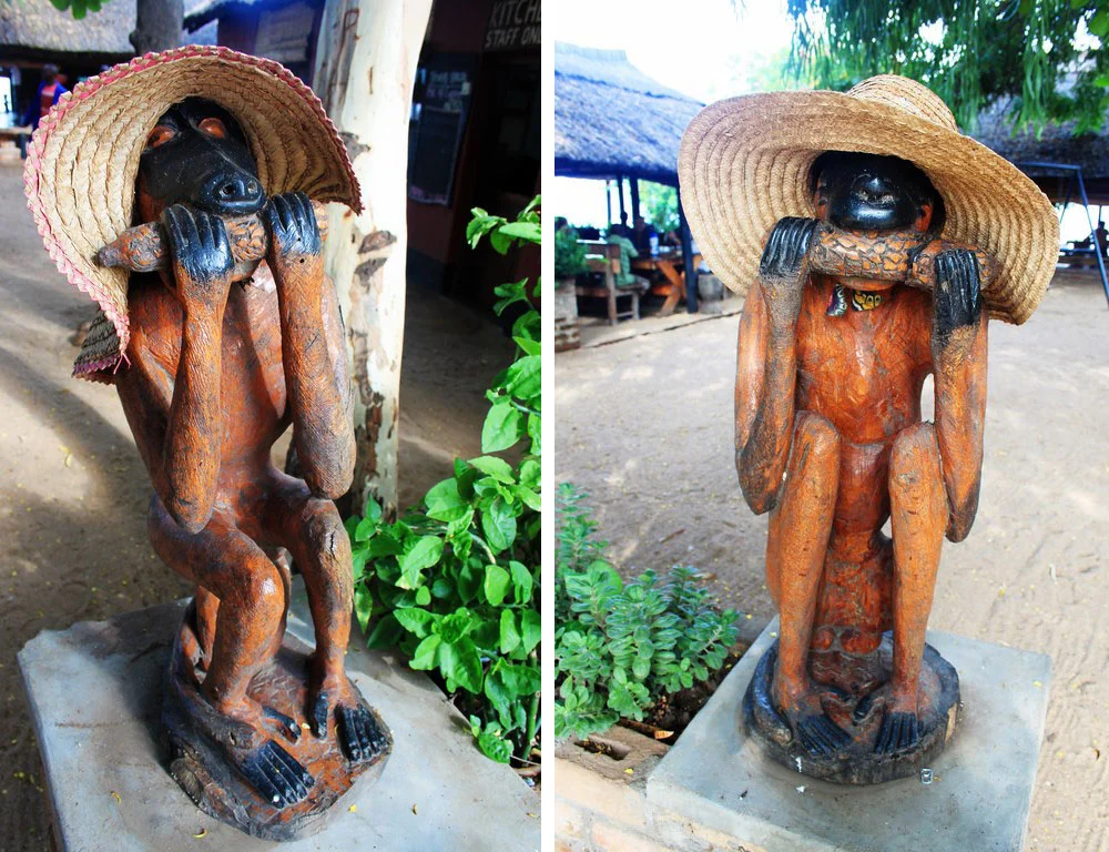 monkeys chilling at the entrance way to the restaurant &amp; bar