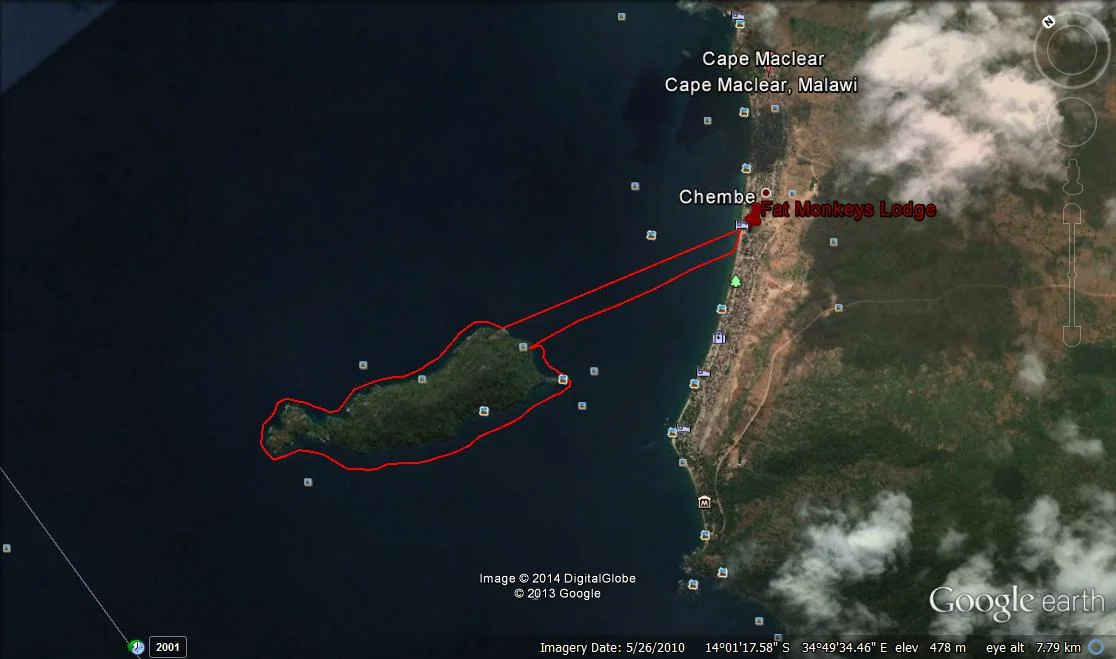 our kayak route from Fat Monkeys, around Thumbi Island, and back - approx 9km