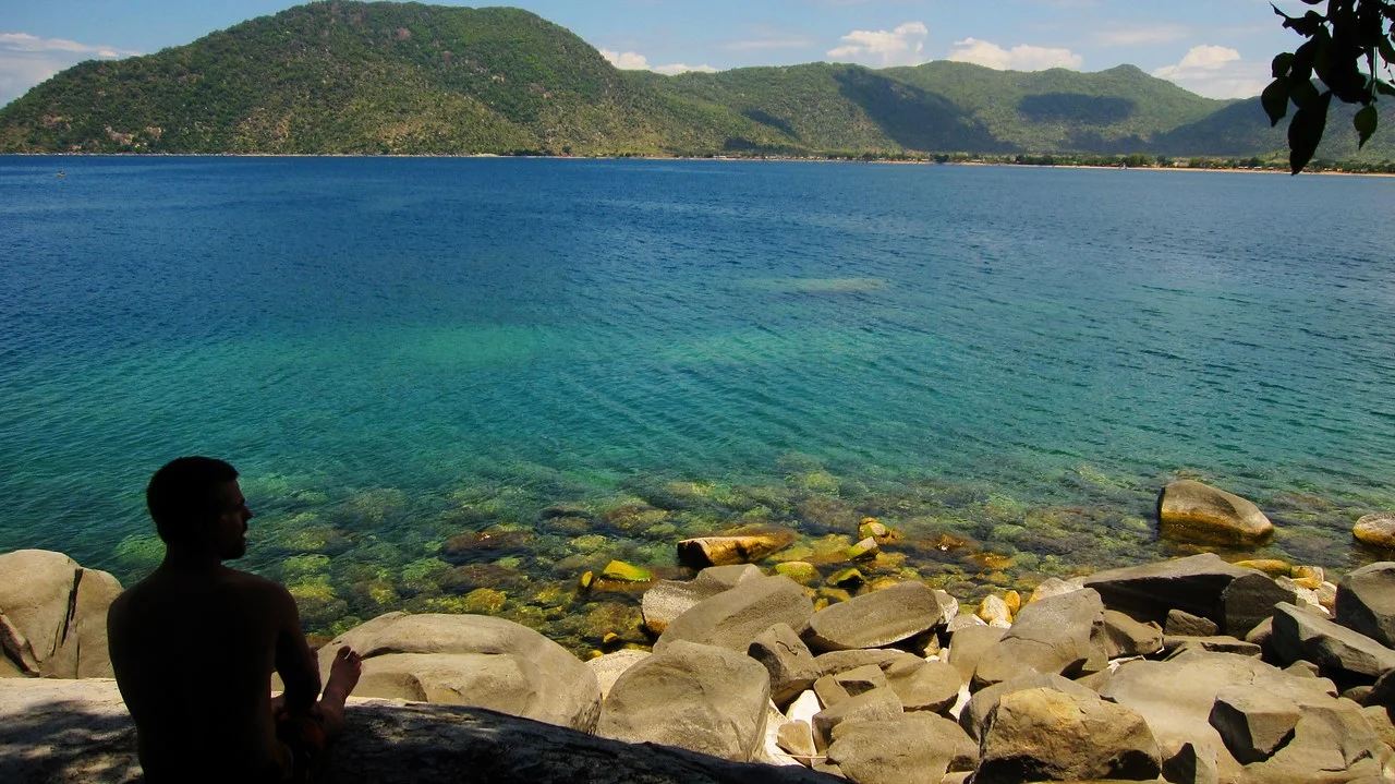 enjoying the view of Cape Maclear from Thumbi Island