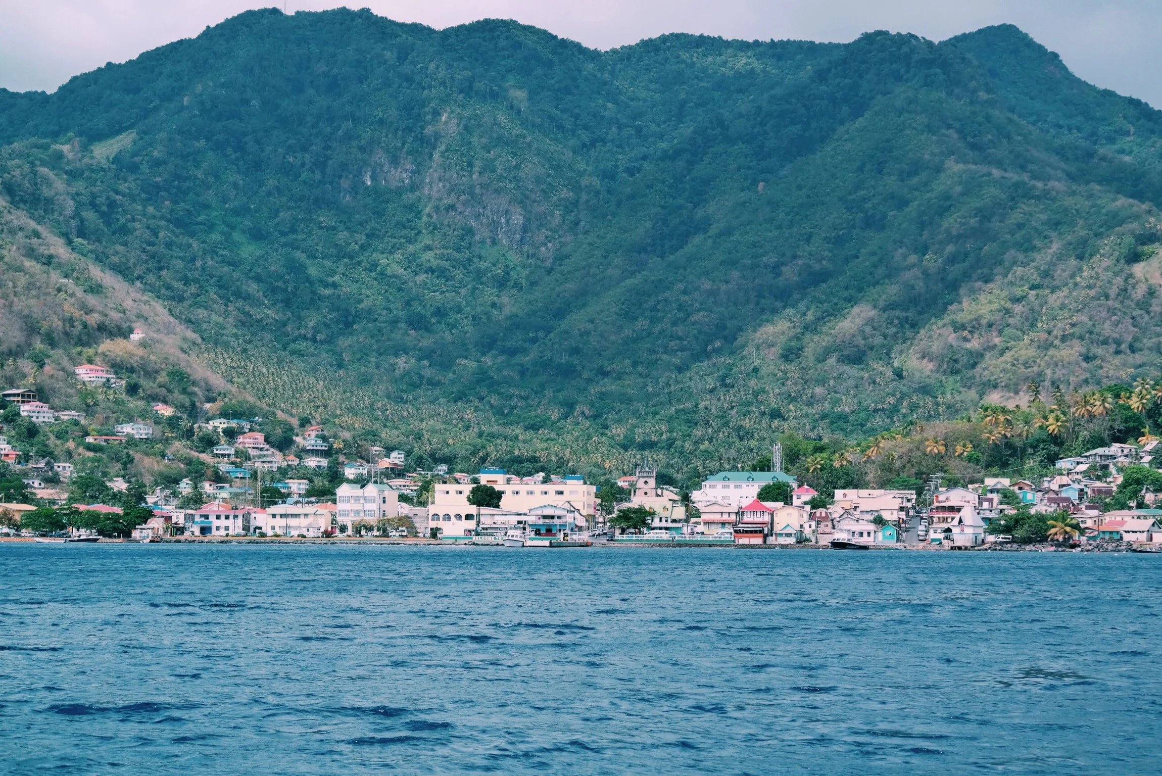 view of the town on our approach into the bay