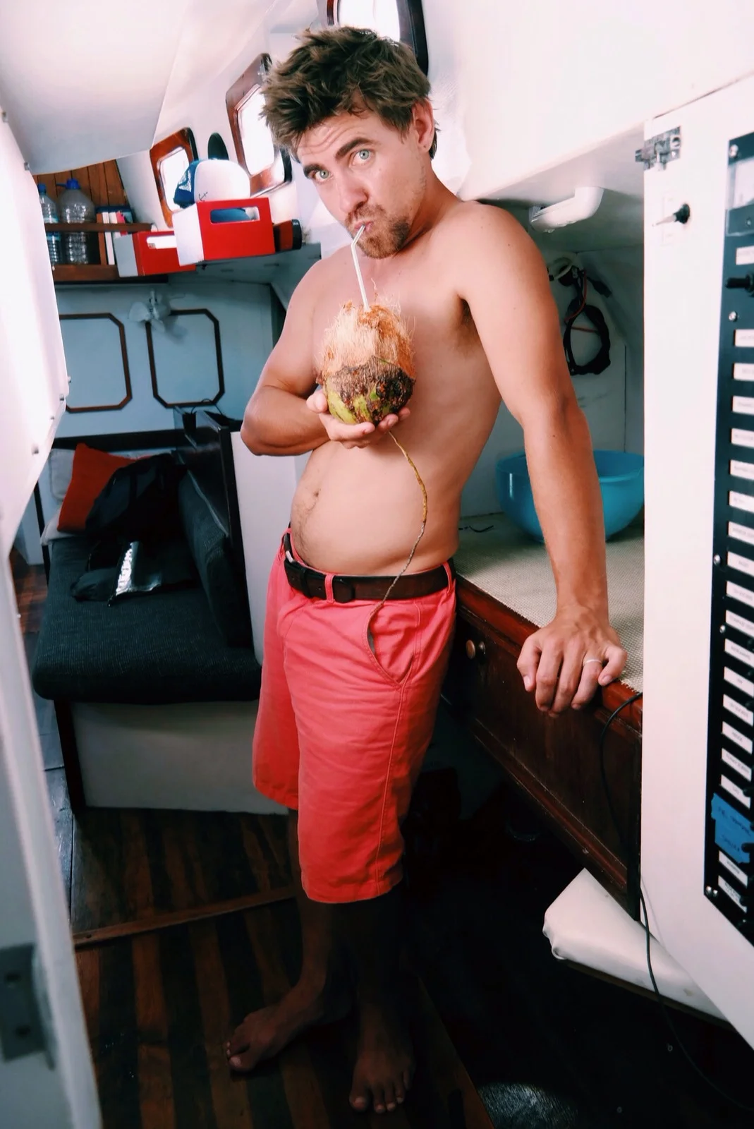 Rufus trying to entice me with his "sexy coconut" face - the morning after th (rum punch) night before...