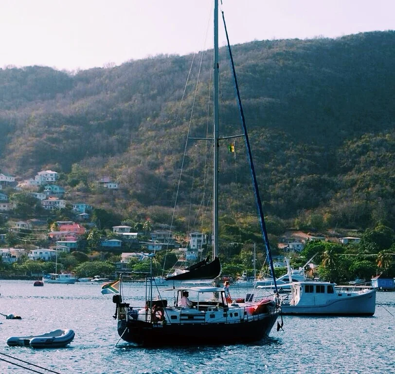 motoring into Admirality Bay - thank you to our friends Miki &amp; Francesco for the shot