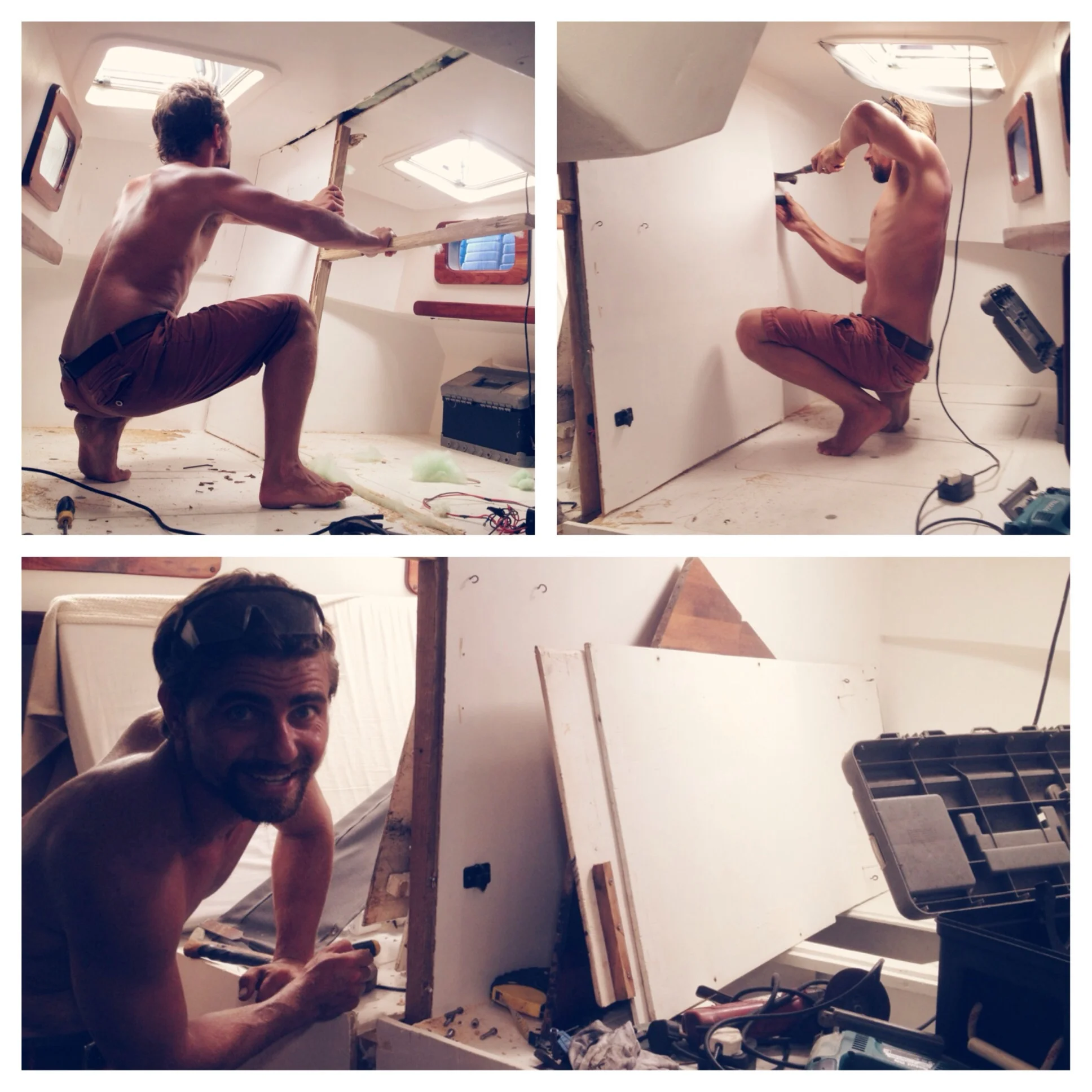 our first project, the day we arrived, open up the two back cabins to make one huge master!