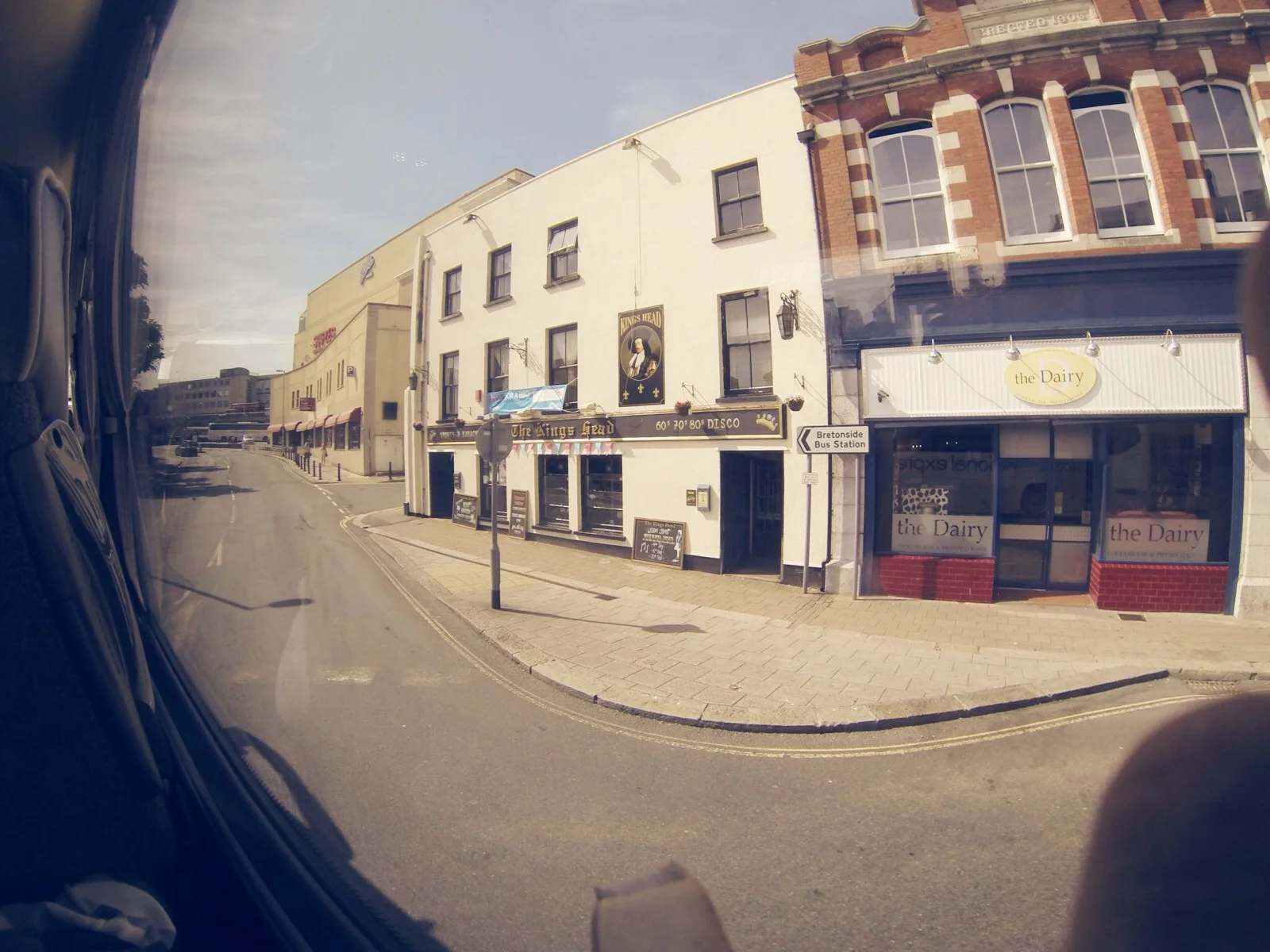 view from the National Express bus, passing through Cornwall