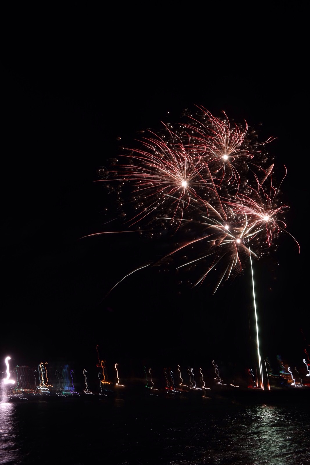 our view of San Pedro - night shots are not easy from a boat, even a stable catamaran!
