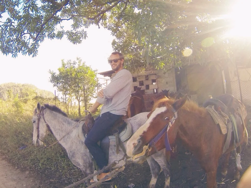 Ben getting comfy on his trusty steed