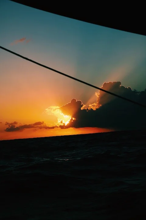 sunsets are always more breathtaking at sea, with no land lights and noise pollution.