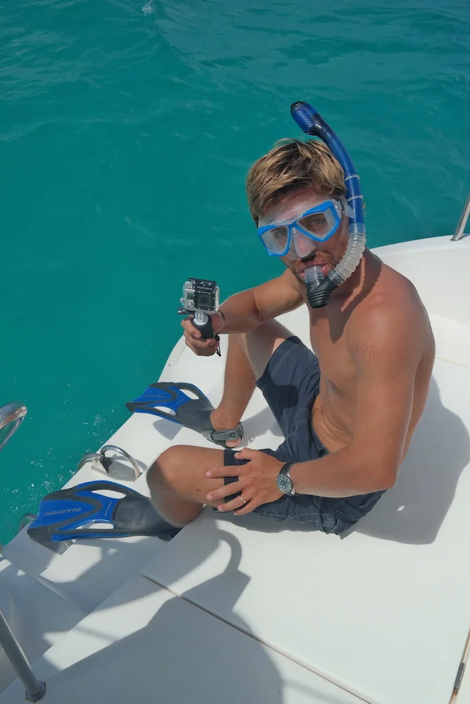 all he needs is his goggles and his GoPro