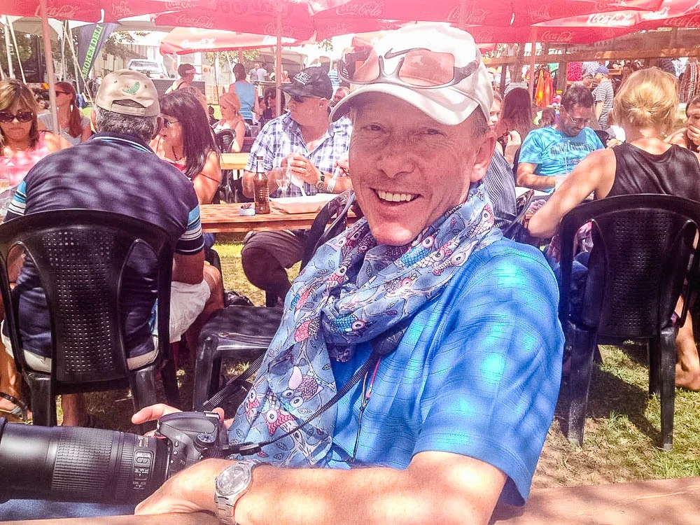 my dad making fun with my sister's scarf - he always knows how to make us laugh