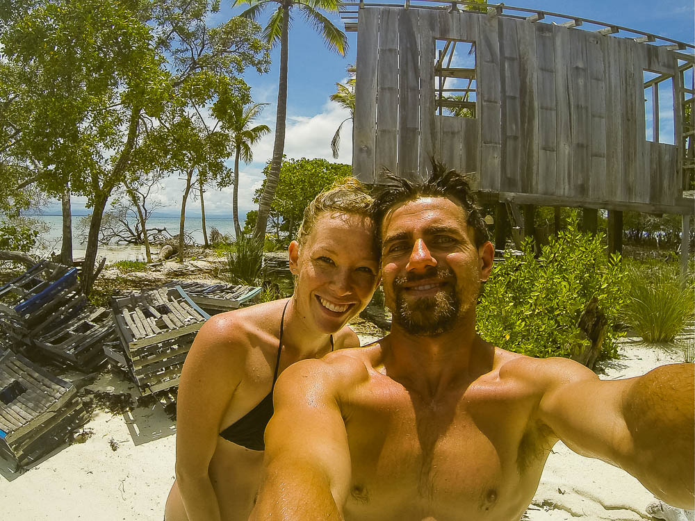 snorkel faces, after the swim across the bay from the boat