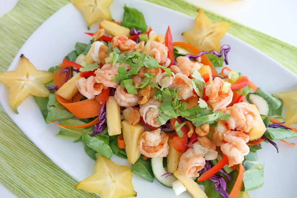 preparing some lunch, tropical shrimp salad, for the guest's return