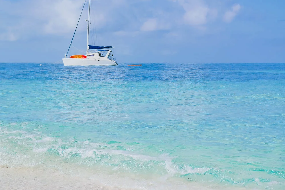 view of the boat from the island