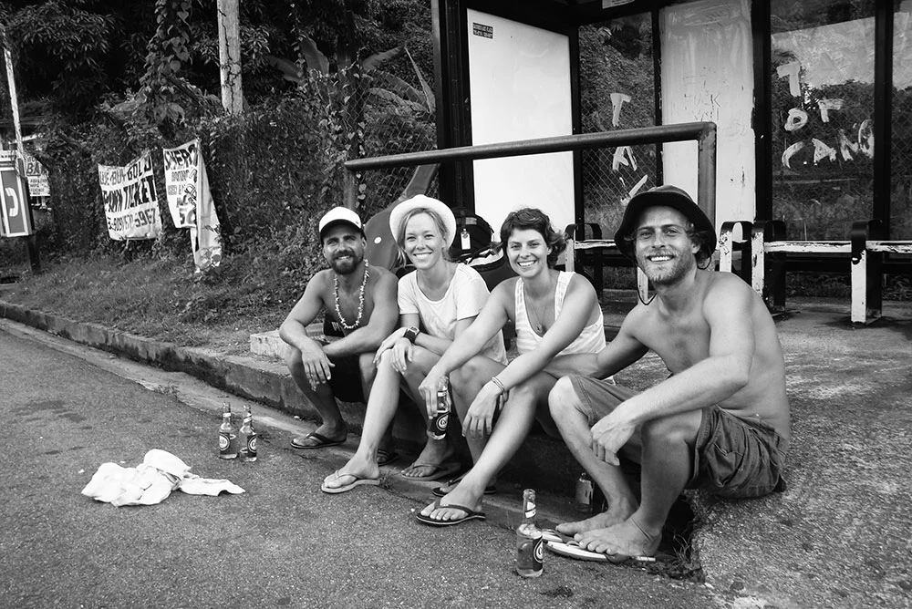 our last beer together as a team, waiting for Rufus &amp; Kate's bus to arrive.