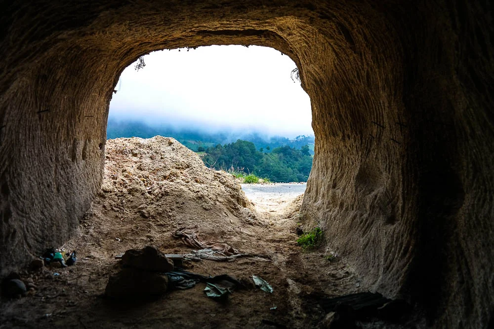 view from inside some of the mountain caves on the way up