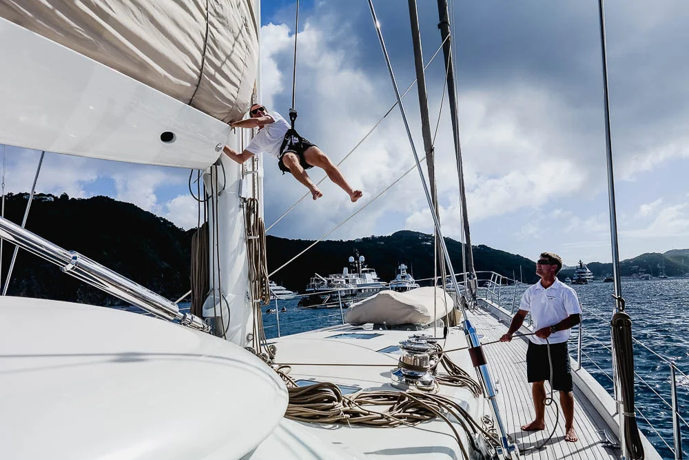 Jan 2016: the boys doing chores on charter, while boss explored St Barths